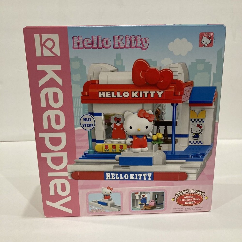 Keeppley Sanrio Hello Kitty Modern Fashion Shop Bus Stop Building Blocks